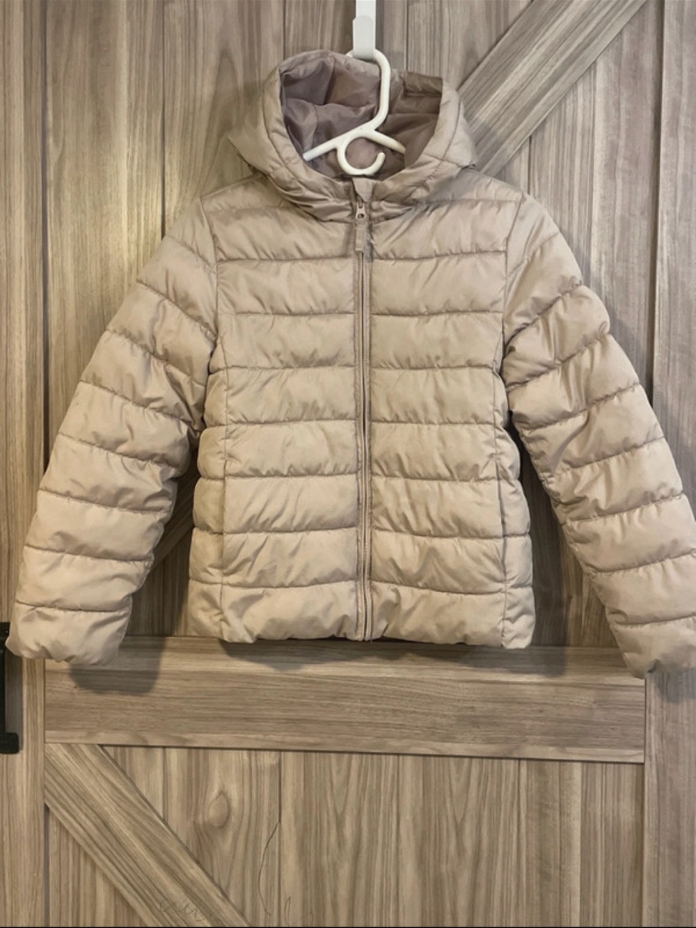 Place Girls' Hooded Puffer Jacket in Light Taupe
